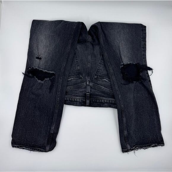 Abercrombie & Fitch Womens Ankle Straight Ultra High Rise Black Distressed Jeans - Picture 3 of 4